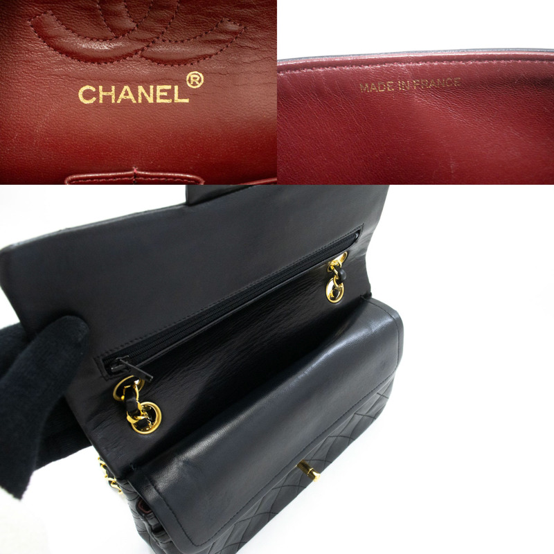 【日本直送】香奈兒經典雙蓋9吋鏈條單肩背包，黑色羊皮-7