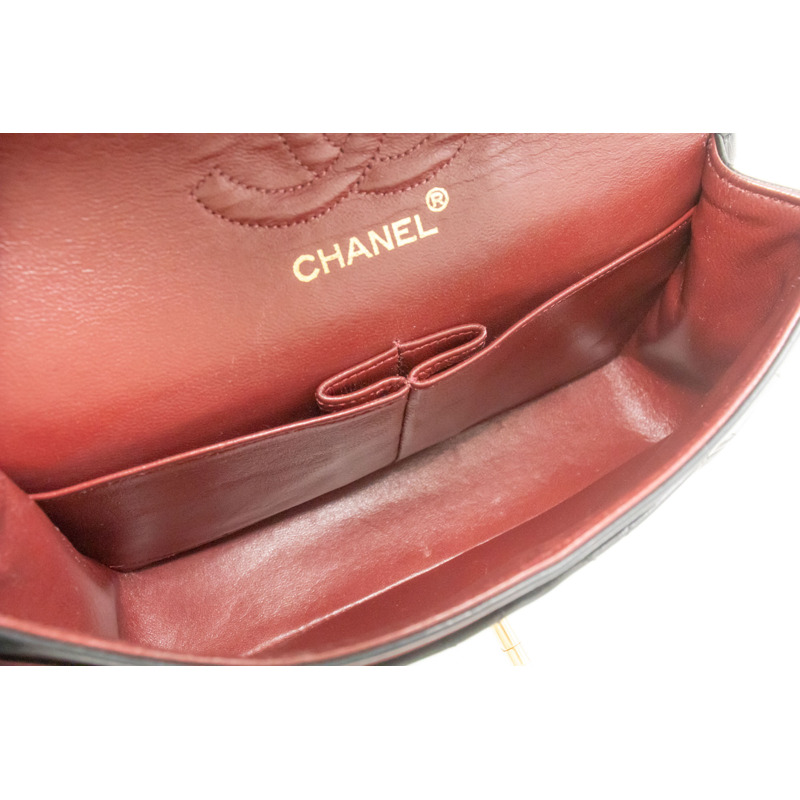 【日本直送】香奈兒經典雙蓋9吋鏈條單肩背包，黑色羊皮-9