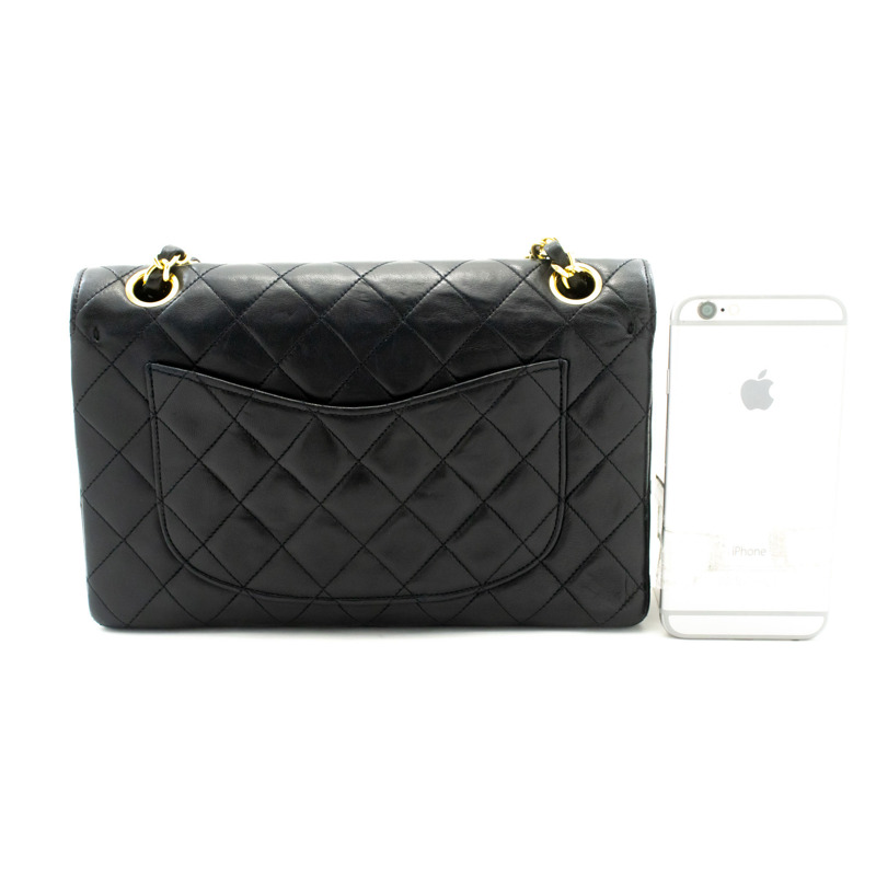 【日本直送】香奈兒經典雙蓋鏈條肩背包 黑色小羊皮菱格紋-2