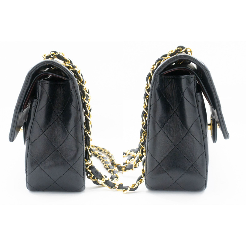 【日本直送】香奈兒經典雙蓋鏈條肩背包 黑色小羊皮菱格紋-4