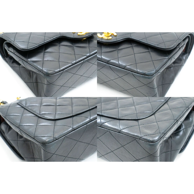 【日本直送】香奈兒經典雙蓋鏈條肩背包 黑色小羊皮菱格紋-5
