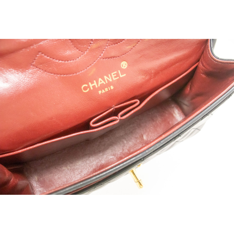 【日本直送】香奈兒經典雙蓋鏈條肩背包 黑色小羊皮菱格紋-9