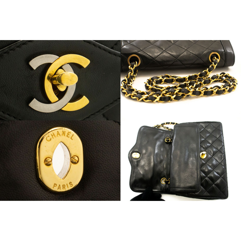 【日本直送】香奈兒巴黎限量版復古小號鏈條單背包 黑色菱格紋-6
