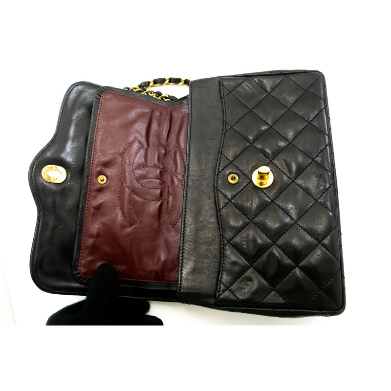 【日本直送】香奈兒巴黎限量版復古小號鏈條單背包 黑色菱格紋-10