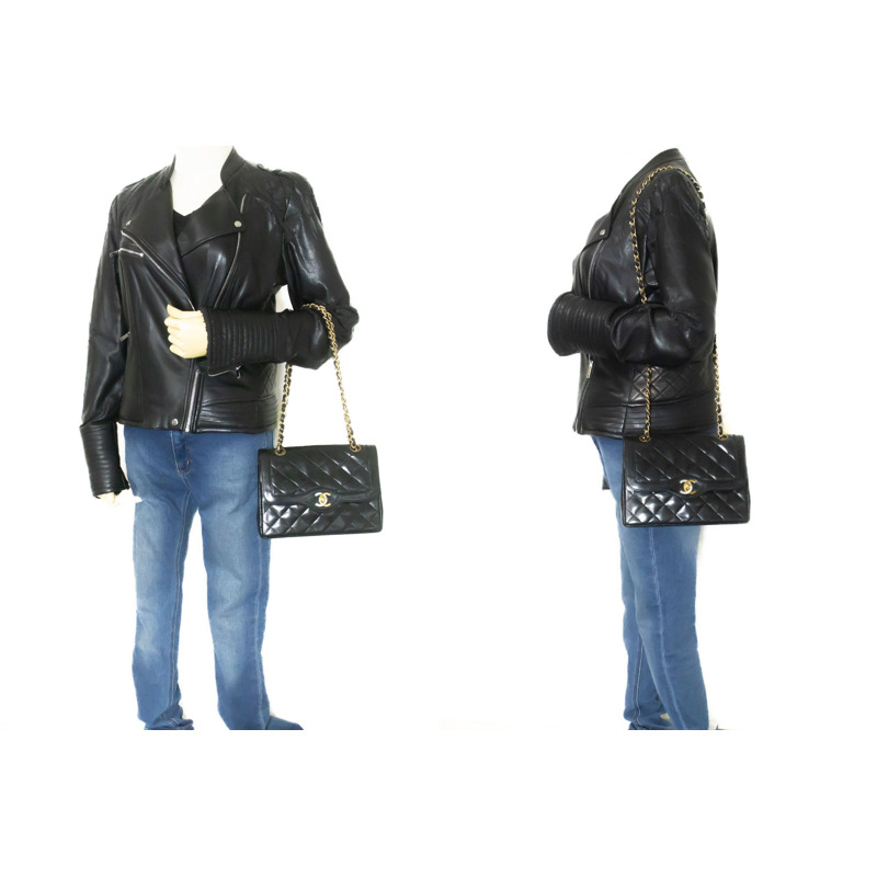 【日本直送】香奈兒巴黎限量版復古小號鏈條單背包 黑色菱格紋-11