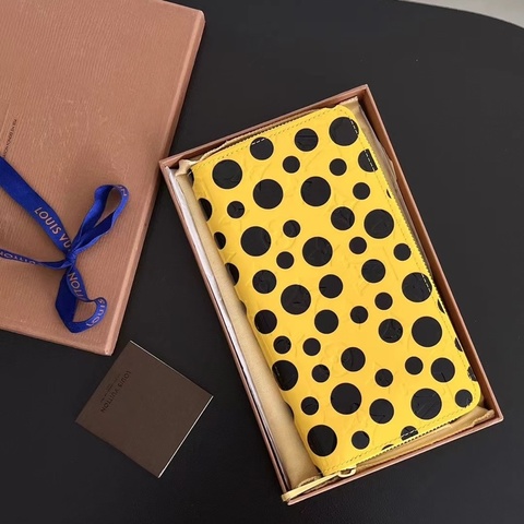 【近新閒置品】Louis Vuitton 路易威登 LV 限量款 波點黃色草間彌生拉鍊款錢包長夾財布聯名收藏經典圓點
