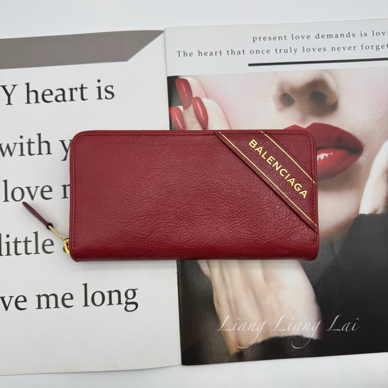 BALENCIAGA 巴黎世家 紅色金字拉鍊長夾-0