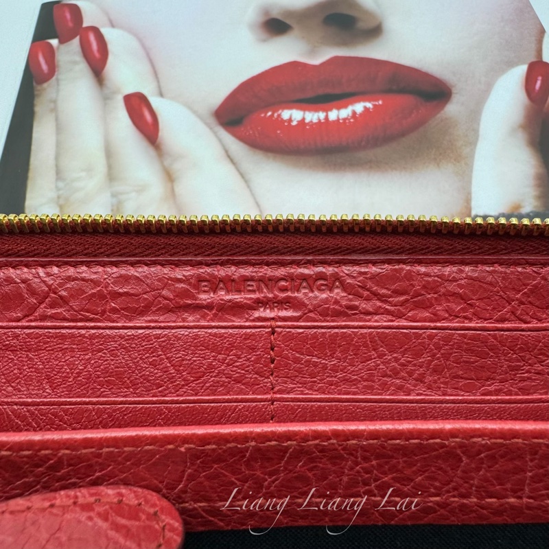 BALENCIAGA 巴黎世家 紅色金字拉鍊長夾-2