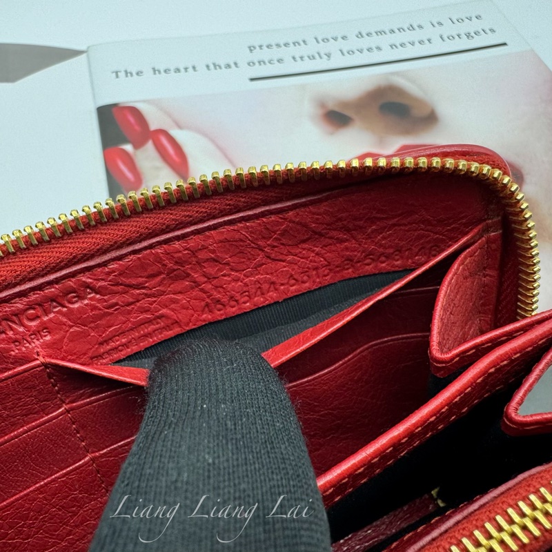 BALENCIAGA 巴黎世家 紅色金字拉鍊長夾-3