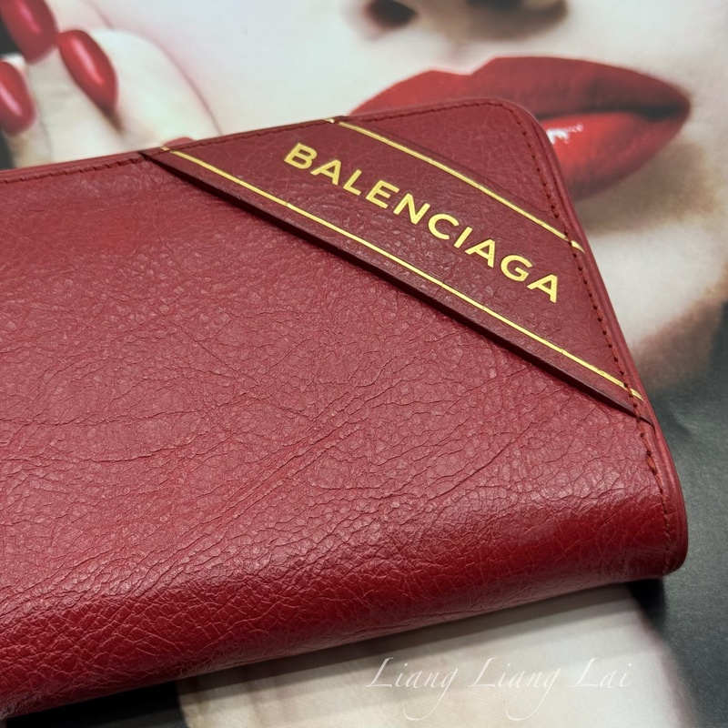 BALENCIAGA 巴黎世家 紅色金字拉鍊長夾-4