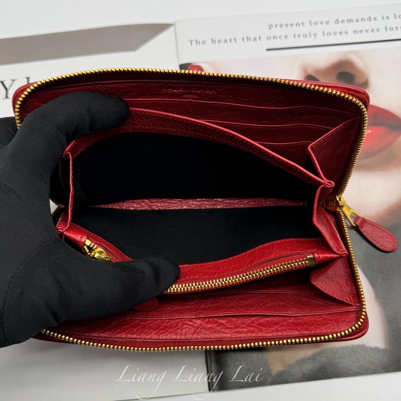BALENCIAGA 巴黎世家 紅色金字拉鍊長夾-7