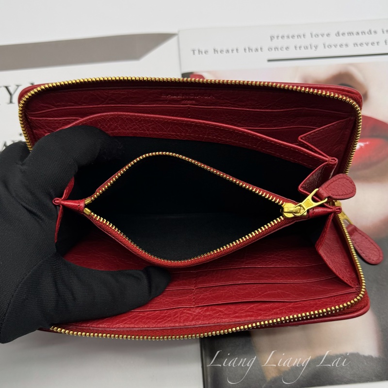 BALENCIAGA 巴黎世家 紅色金字拉鍊長夾-8
