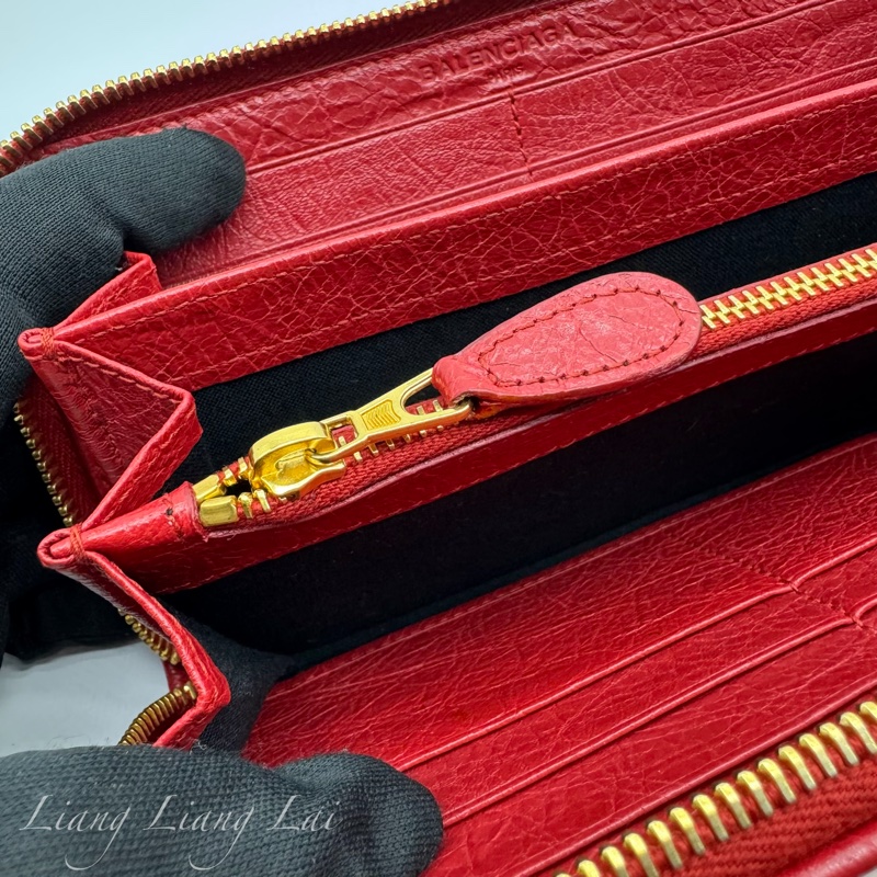 BALENCIAGA 巴黎世家 紅色金字拉鍊長夾-9