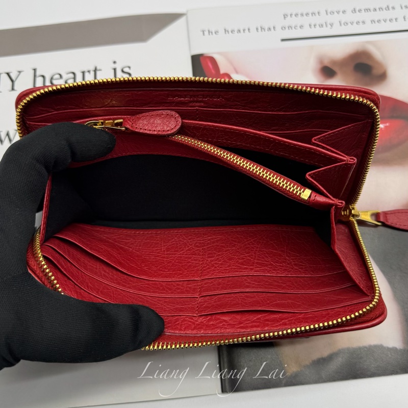 BALENCIAGA 巴黎世家 紅色金字拉鍊長夾-10