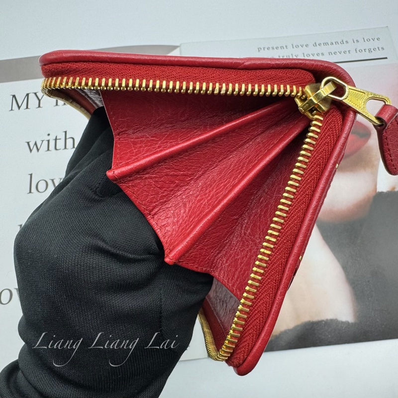 BALENCIAGA 巴黎世家 紅色金字拉鍊長夾-12