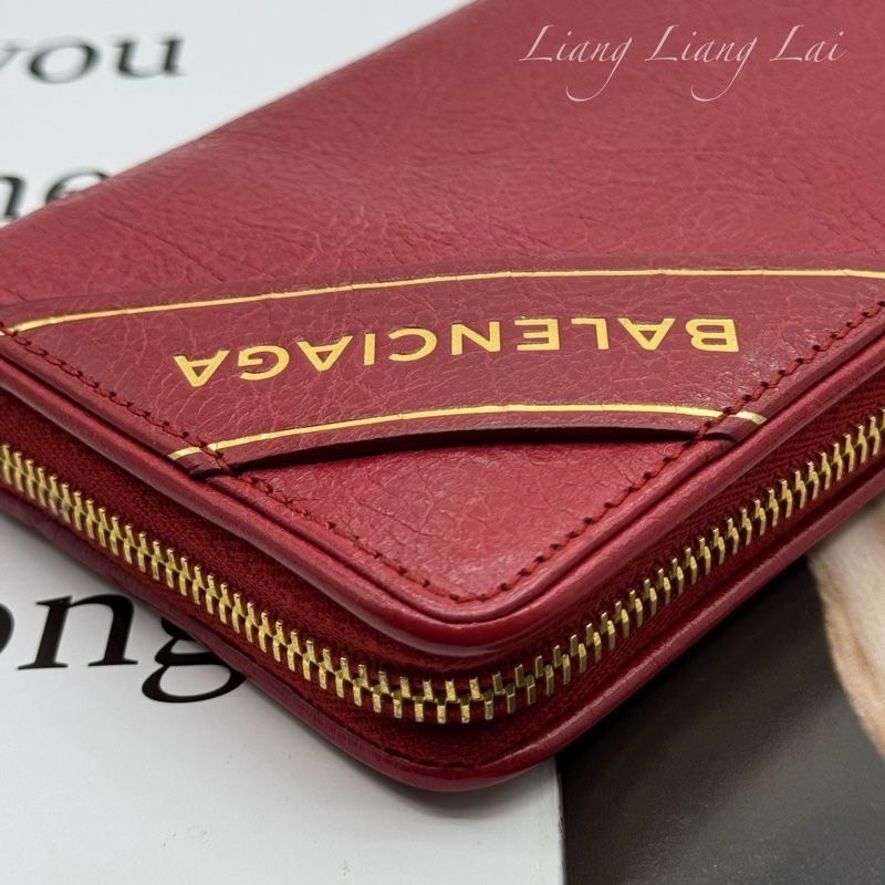 BALENCIAGA 巴黎世家 紅色金字拉鍊長夾-21
