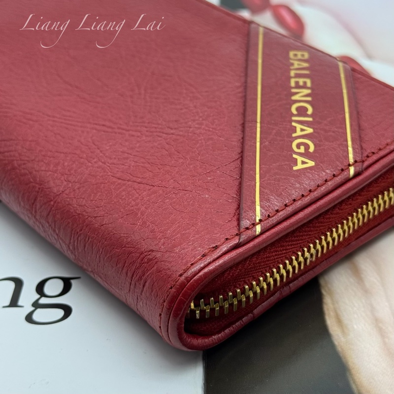 BALENCIAGA 巴黎世家 紅色金字拉鍊長夾-22