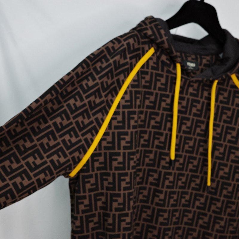Fendi 芬迪 經典 FF  煙草棕色 黑色棉質平紋布 連帽運動上衣-2