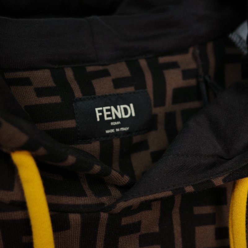 Fendi 芬迪 經典 FF  煙草棕色 黑色棉質平紋布 連帽運動上衣-4