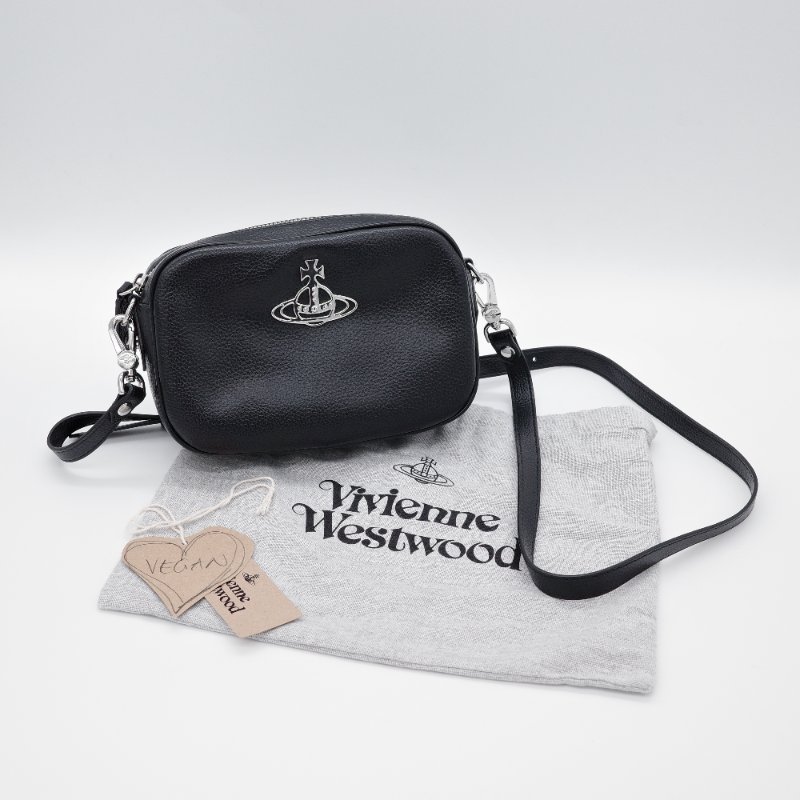 Vivienne Westwood 西太后 Anna 黑色 粒面仿皮 相機包 斜背包-0