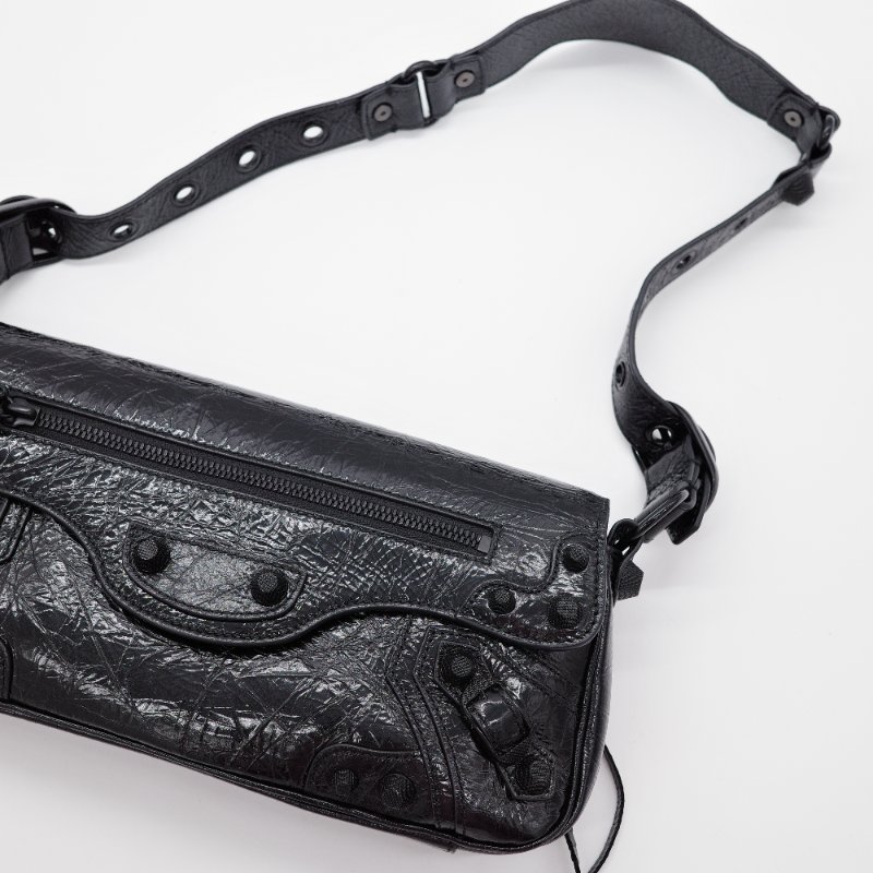 Balenciaga 巴黎世家 Le Cagole Sling S 黑色 亮面皺褶小羊皮 肩背包-5