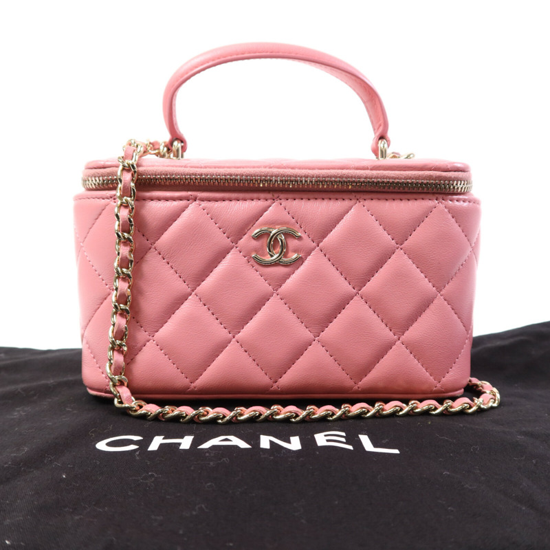 CHANEL 羊皮皮革Vanity Case金扣鏈帶肩背袋-9
