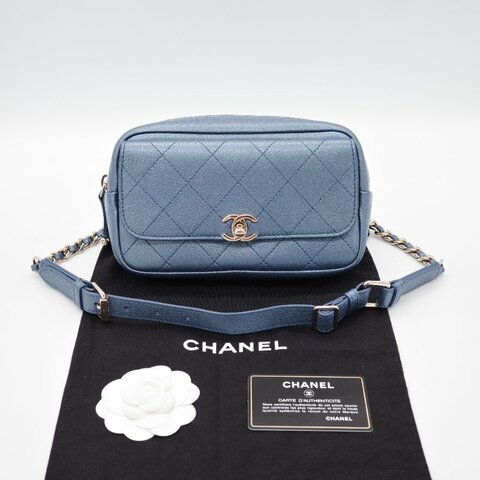 Chanel香奈兒Casual Trip 金屬藍 小牛皮 腰包
