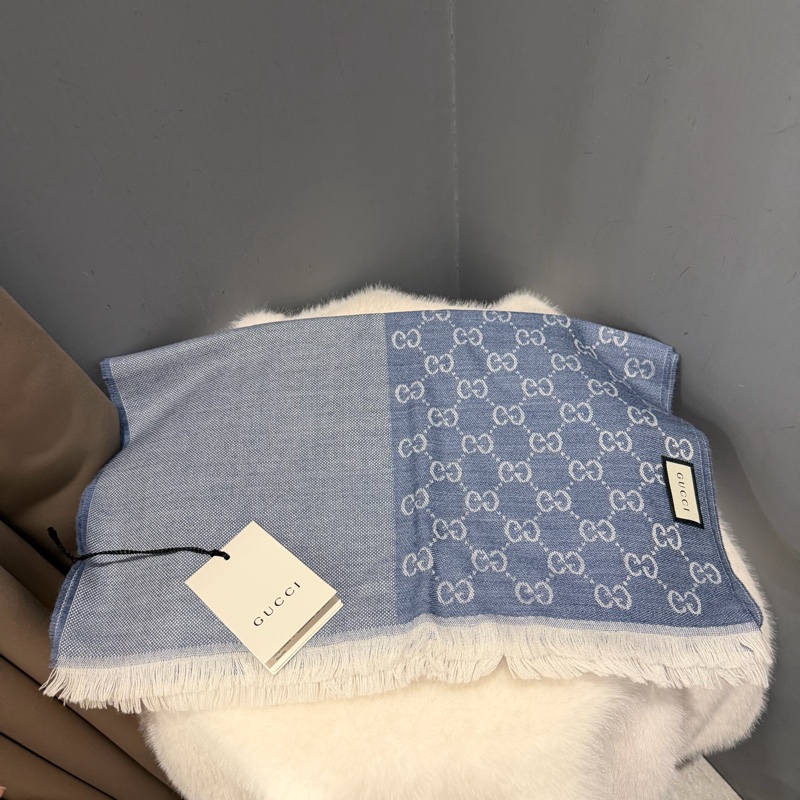 全新Gucci GG logo 雙面 羊毛圍巾 藍-1