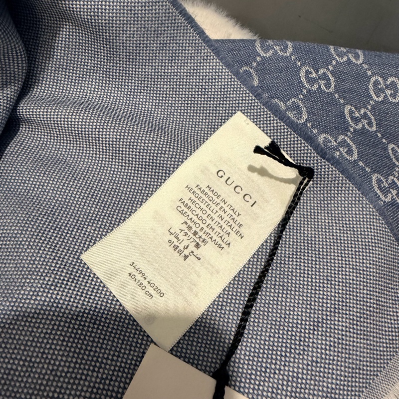 全新Gucci GG logo 雙面 羊毛圍巾 藍-16