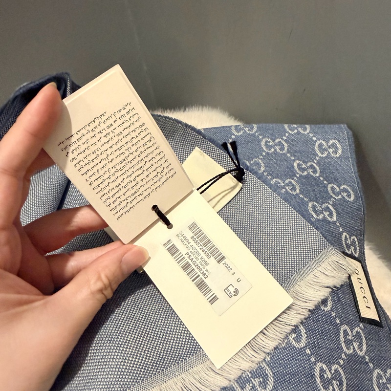全新Gucci GG logo 雙面 羊毛圍巾 藍-20