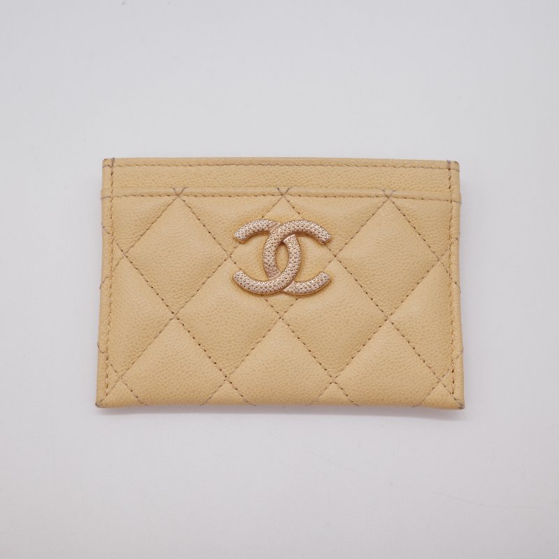 Chanel 香奈兒 經典 米黃色 魚子醬小牛皮 卡夾-1