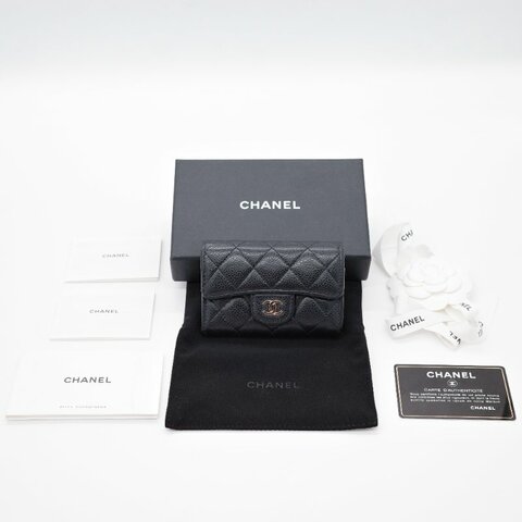 Chanel 香奈兒 經典翻蓋 黑色 魚子醬小牛皮 卡片夾 零錢包