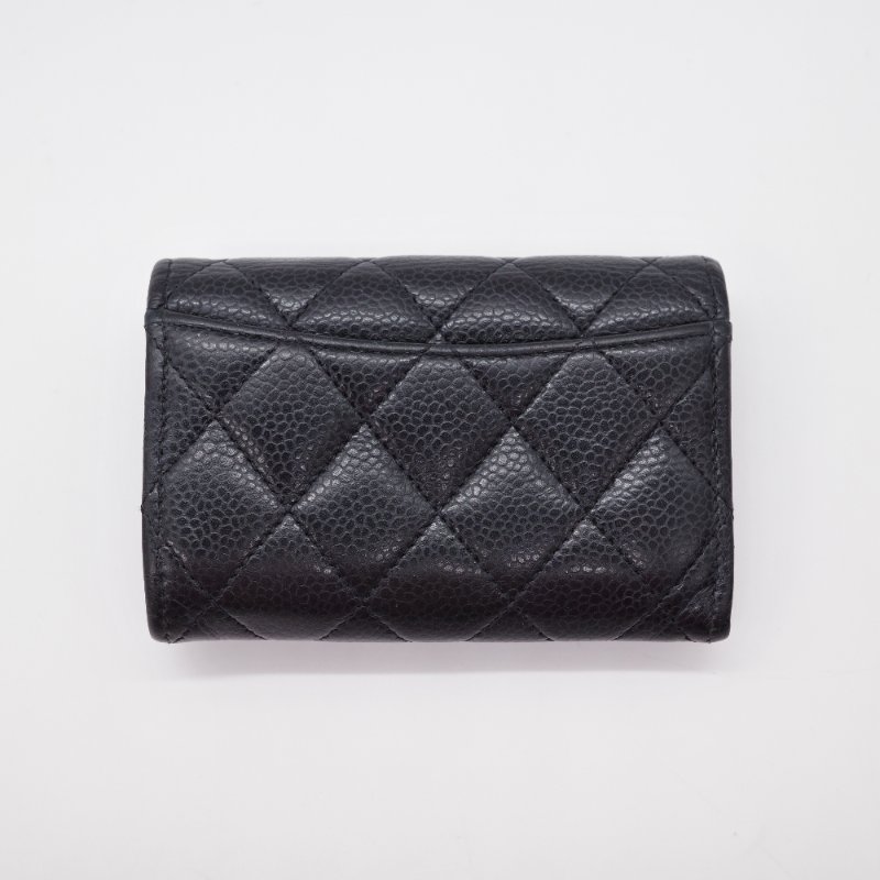 Chanel 香奈兒 經典翻蓋 黑色 魚子醬小牛皮 卡片夾 零錢包-2