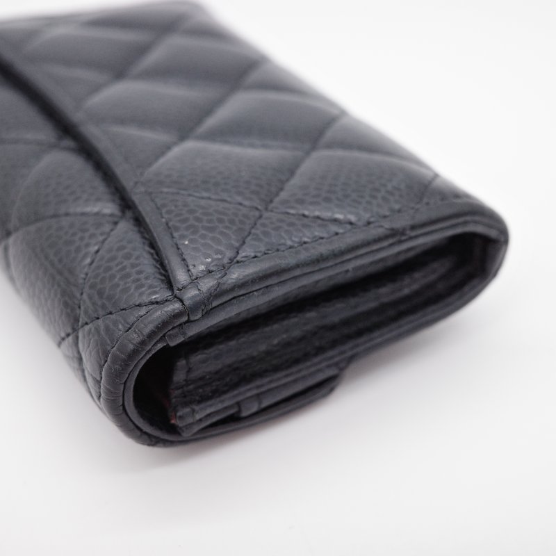 Chanel 香奈兒 經典翻蓋 黑色 魚子醬小牛皮 卡片夾 零錢包-3