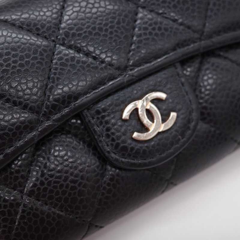 Chanel 香奈兒 經典翻蓋 黑色 魚子醬小牛皮 卡片夾 零錢包-5