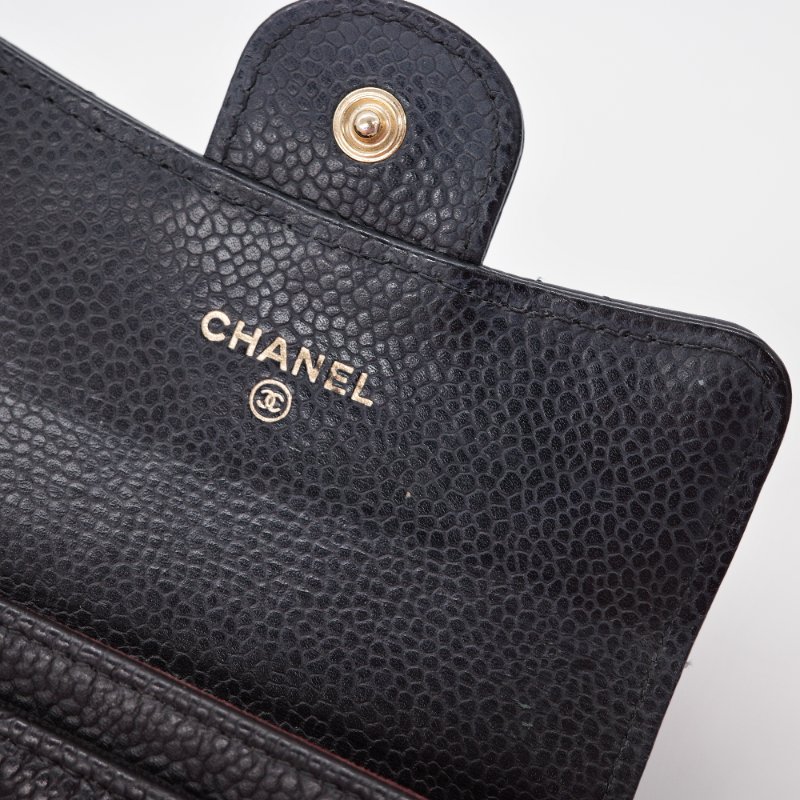 Chanel 香奈兒 經典翻蓋 黑色 魚子醬小牛皮 卡片夾 零錢包-7