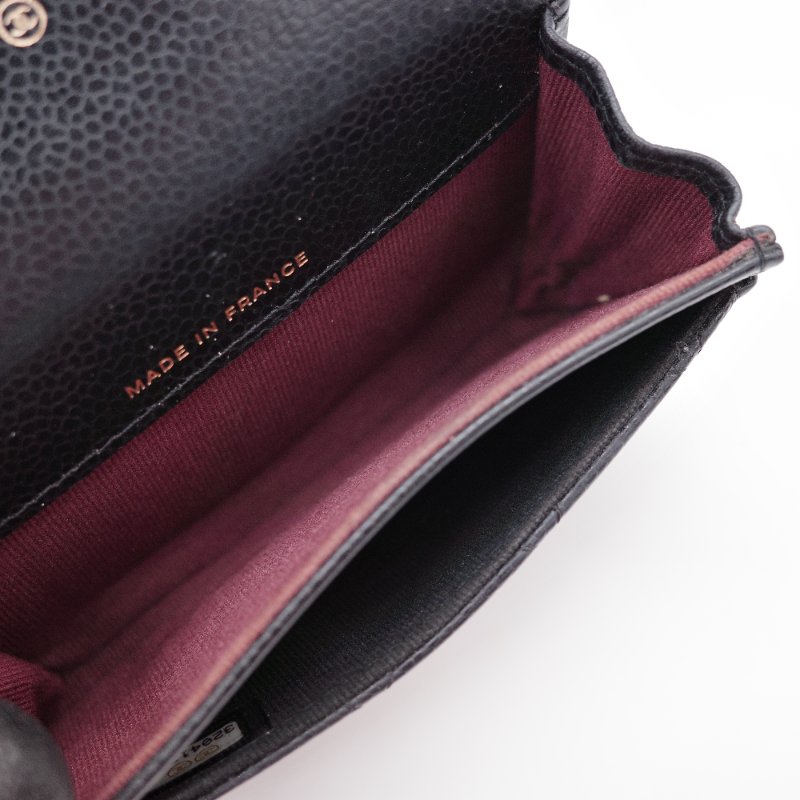 Chanel 香奈兒 經典翻蓋 黑色 魚子醬小牛皮 卡片夾 零錢包-9