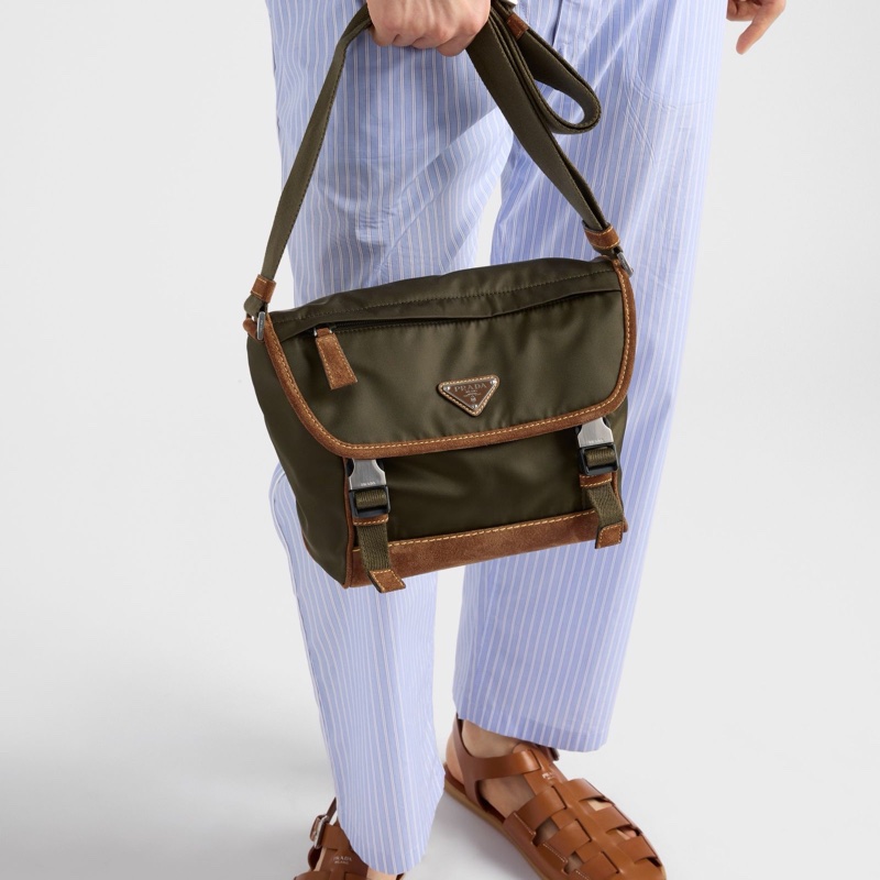 Prada 男士 中號再生尼龍和絨面革單肩包均碼碼中號、20cm*10cm*19cm-4