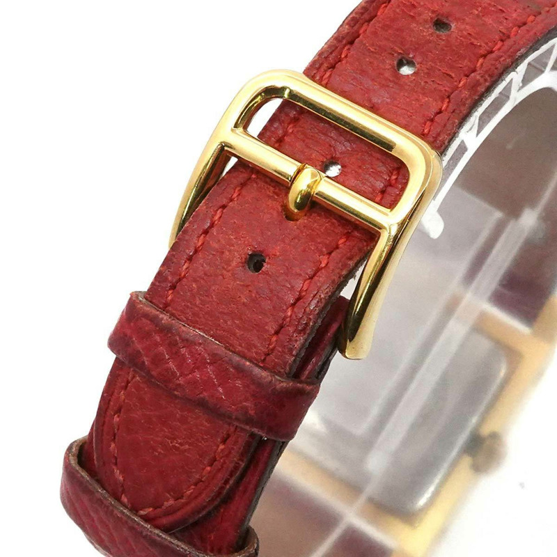 愛馬仕 Medor 女士金字塔金鉚釘腕錶，白色和紅色皮革錶帶，石英機芯-6