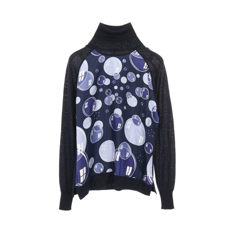 愛馬仕 Twilllaine bal de bulles 針織絲羊絨真絲海軍藍 #SM 二手女裝