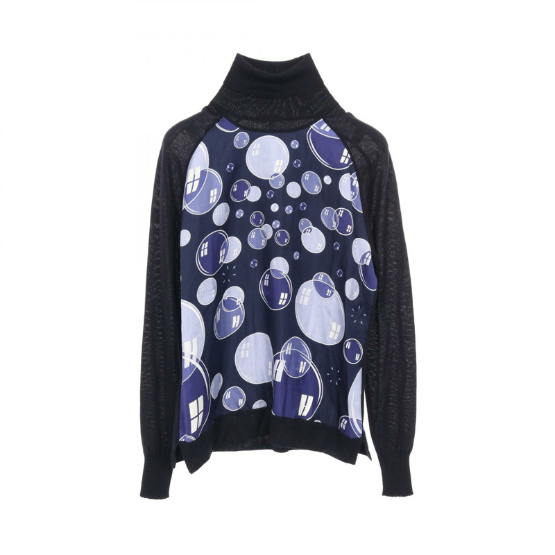 愛馬仕 Twilllaine bal de bulles 針織絲羊絨真絲海軍藍 #SM 二手女裝-0