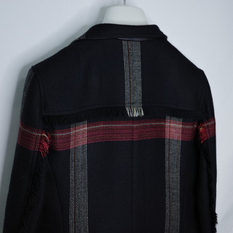 Hermès 愛馬仕 2020 秋冬黑紅白格紋 羊毛拼黑色小羊皮 騎士外套-5