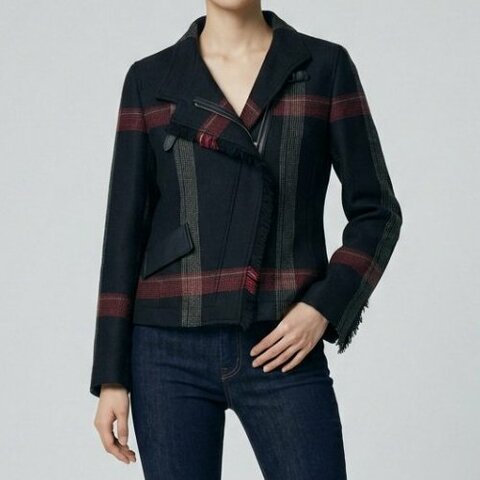 （超級新♥️ 專櫃 12 萬）Hermès 愛馬仕 2020 秋冬黑紅白格紋 羊毛拼黑色小羊皮 騎士外套