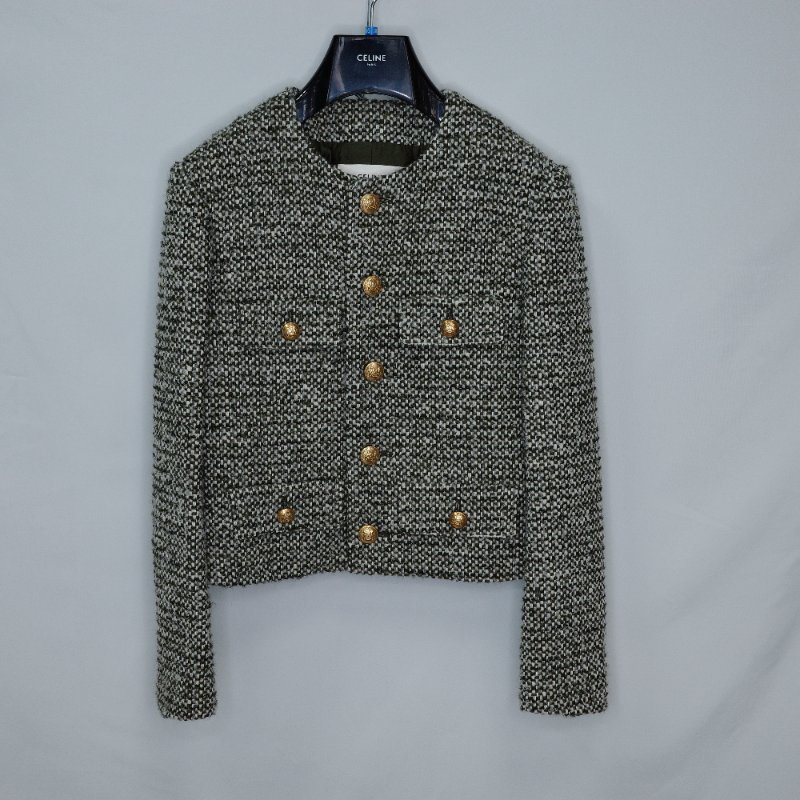 Celine思琳Chasseur tweed獵裝外套36碼 金扣針織 夾層布料外套-1