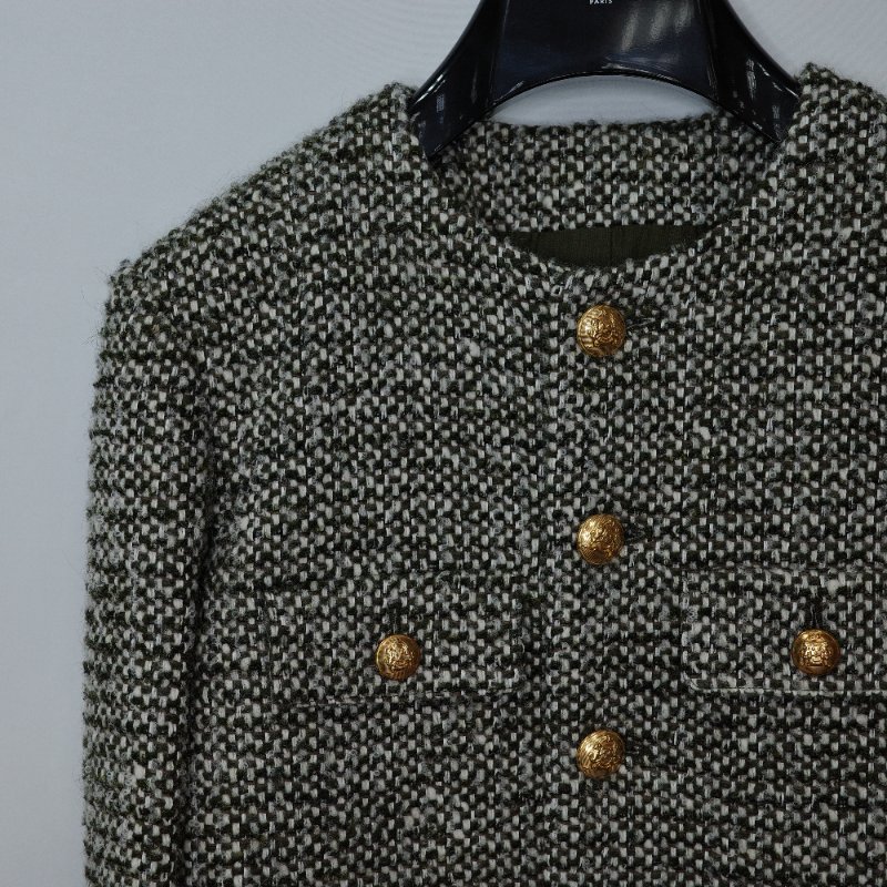Celine思琳Chasseur tweed獵裝外套36碼 金扣針織 夾層布料外套-3