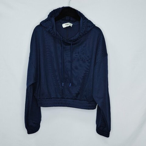 Fendi芬迪 經典logo 深藍色短版連帽上衣 運動褲套裝