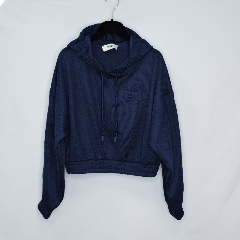 Fendi芬迪 經典logo 深藍色短版連帽上衣 運動褲套裝-2