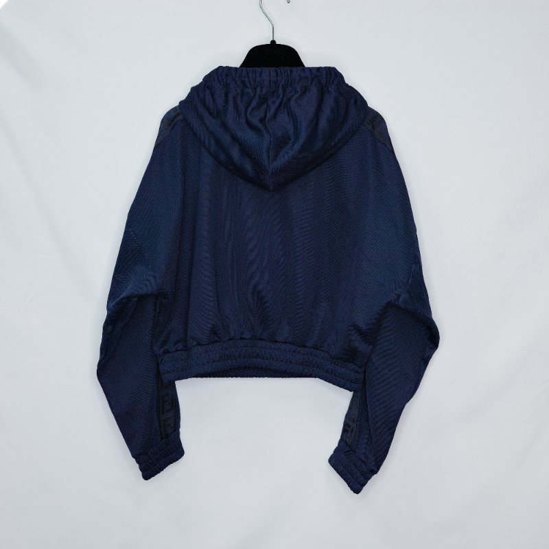 Fendi芬迪 經典logo 深藍色短版連帽上衣 運動褲套裝-3