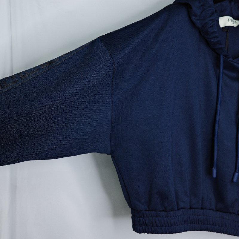 Fendi芬迪 經典logo 深藍色短版連帽上衣 運動褲套裝-6