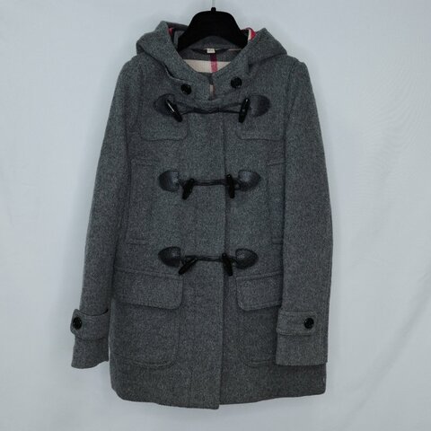 Burberry 巴寶莉 經典格紋 襯底連帽羊毛牛角扣 大衣